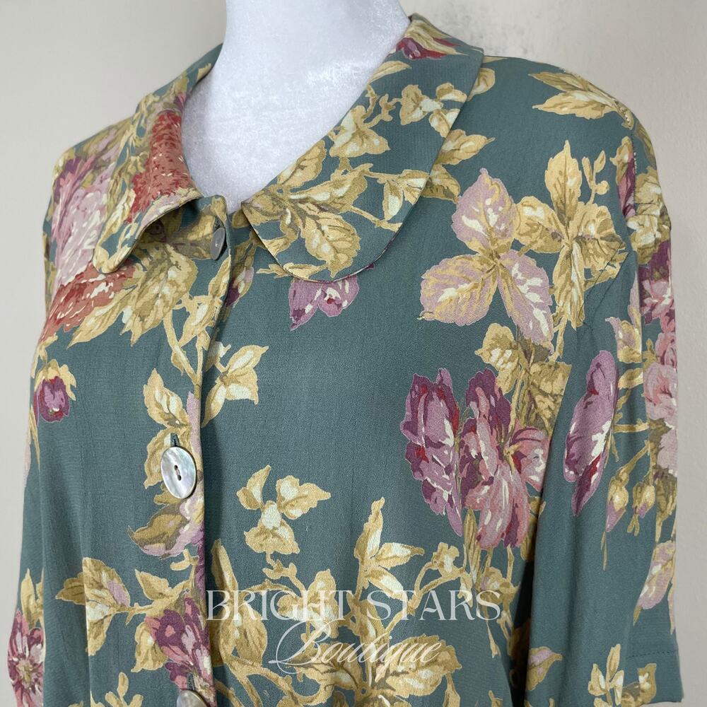Rare Green Floral Top ALT ASO Phoebe Buffay Friends VTG 90s Made in USA - Picture 8 of 9